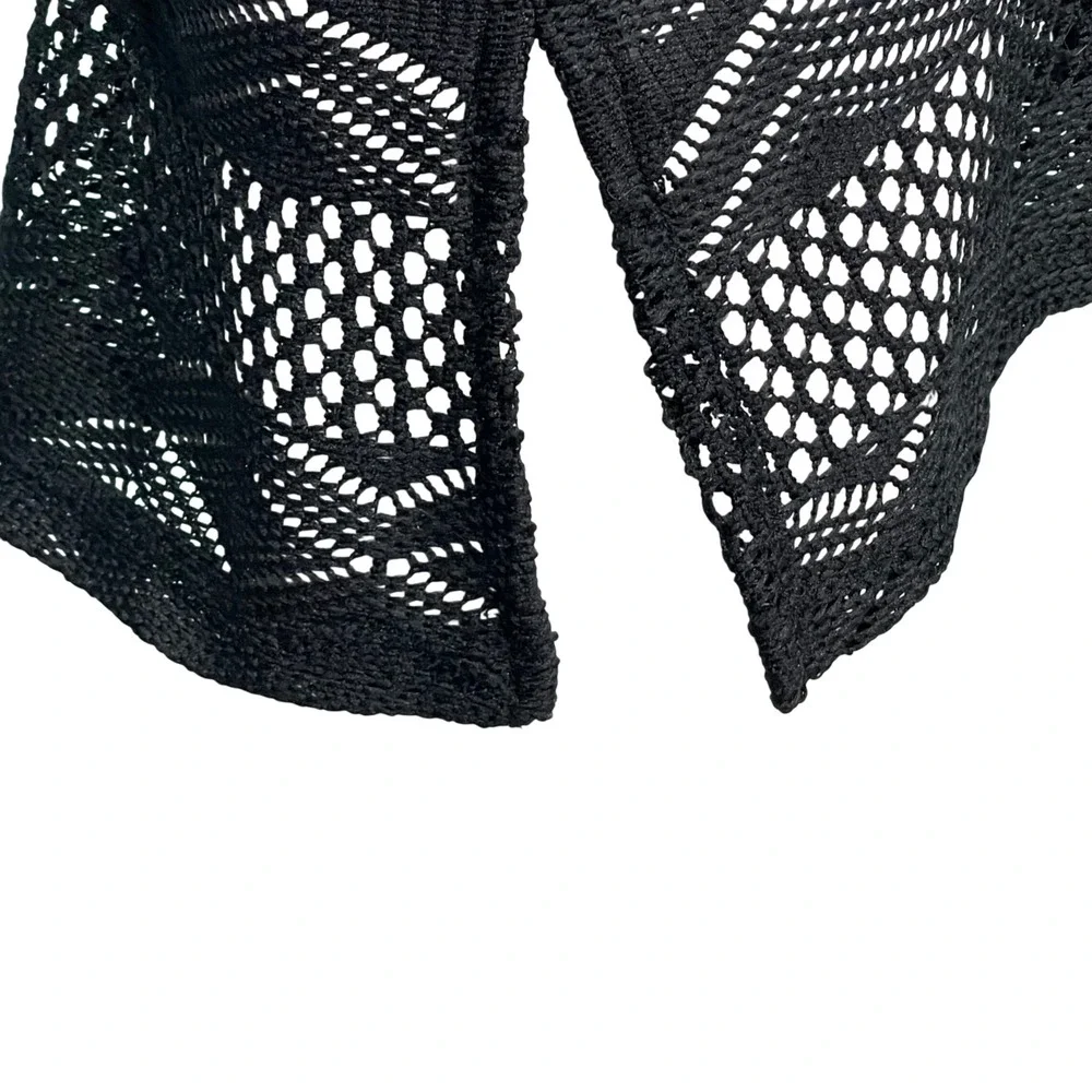 Black Crochet Knit V-Neck Swim Beach Cover Up Resortwear Dress Bell Sleeve - Picture 9 of 10